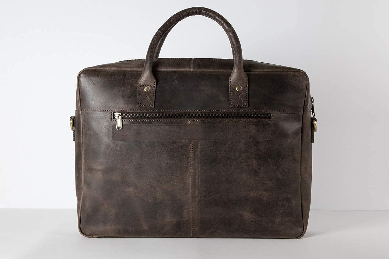 HOLZRICHTER Berlin Tragetasche No 1-1 (M) dunkel-braun - Große Briefcase-Aktentasche & Laptoptasche handgefertigt aus Premium-Leder