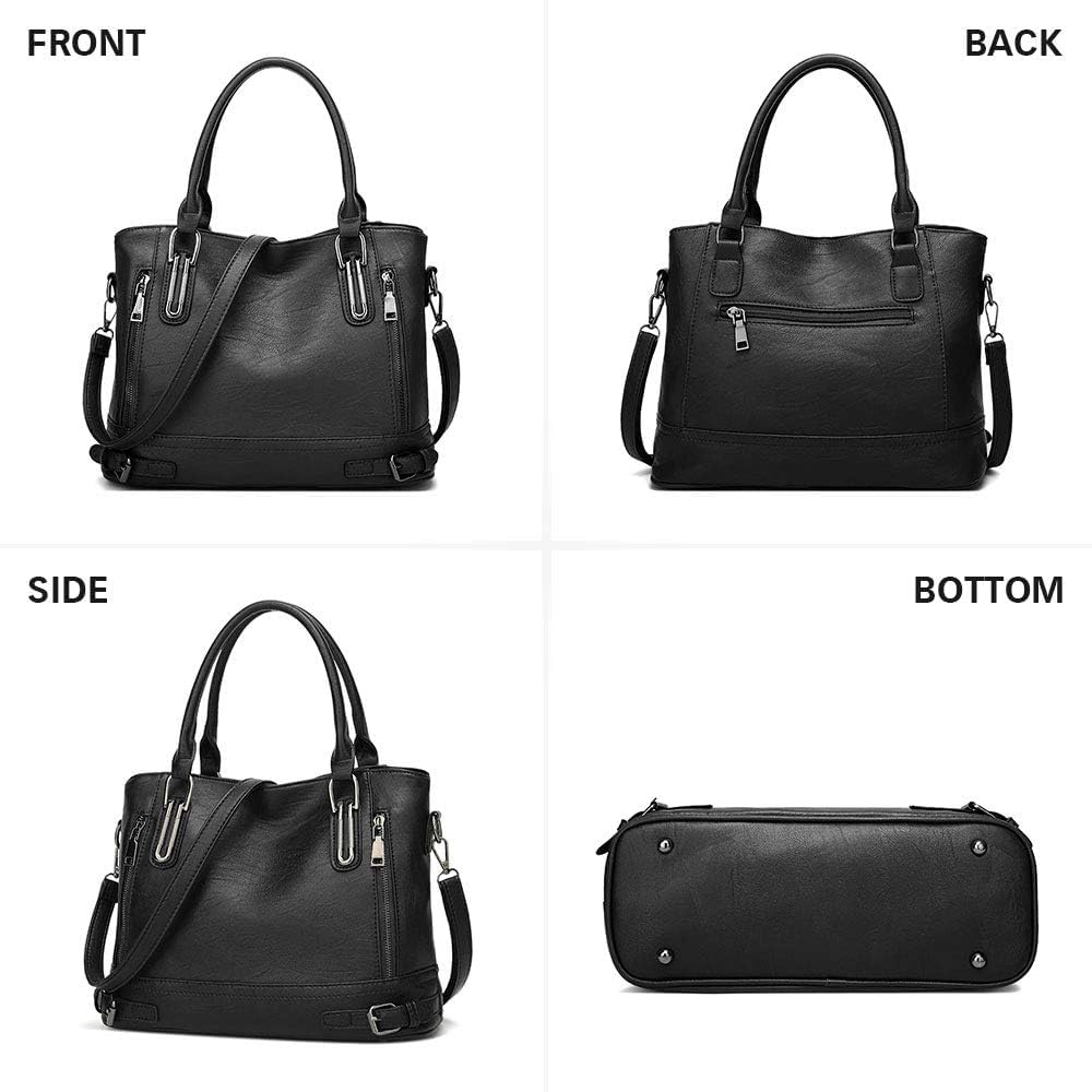 VINBAGGE Damen Handtasche Leder Henkeltasche Top Griff Tasche Vintage Weiches Umhängetasche Schultertasche für Frauen - Schwarz