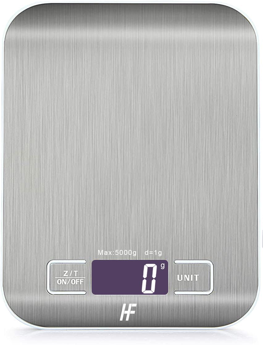 HomeFashion Küchenwaage Edelstahl, Hochpräzise 5kg 1g Digitalwaage mit LCD Display, Tara-Funktion, 6 Maßeinheiten, Batterien inklusive