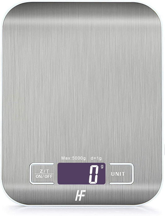 HomeFashion Küchenwaage Edelstahl, Hochpräzise 5kg 1g Digitalwaage mit LCD Display, Tara-Funktion, 6 Maßeinheiten, Batterien inklusive
