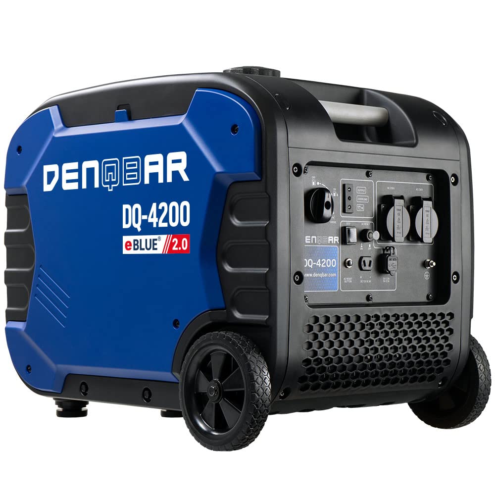 Denqbar Inverter Stromgenerator DQ-4200 4200W, Benzin Stromerzeuger mit 230V, Rädern, USB Fast-Load, Superleise, 4-Takt Motor, tragbar - Für Camping, Garage, Baustelle, Wohnmobil und Notstromaggregat