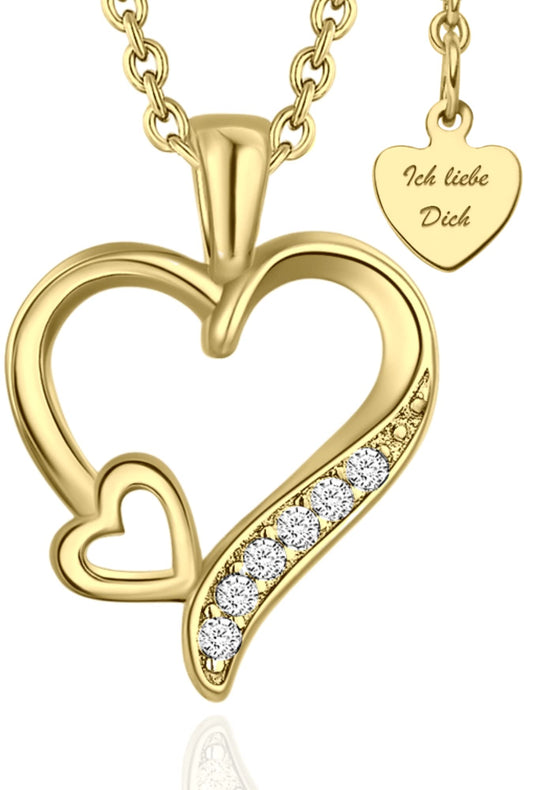 Halskette Damen Gold Herzkette Kette vergoldet Engelsflügel Goldkette Ich liebe Dich Damenkette Herz-Anhänger Goldschmuck Schmuck Geburtstag Valentinstag Jahrestag Geschenke Frauen Freundin