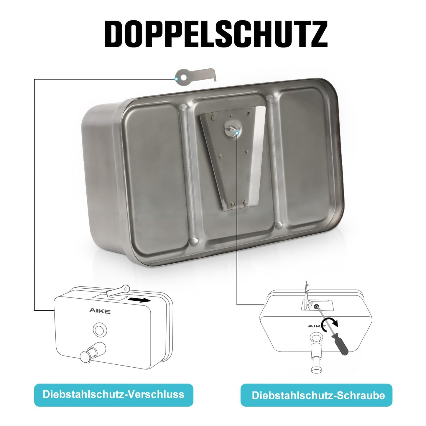 AIKE Aktualisierter Seifenspender aus Edelstahl, Wandmontage, 1100 ml große Kapazität, manueller Flüssigseifenspender, rostfrei für gewerbliche und häusliche Nutzung AK1005