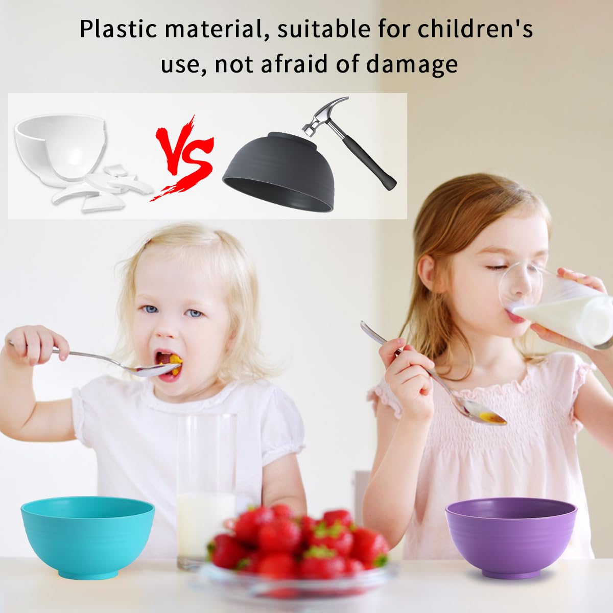Kyraton plastik müslischüssel 8er, unzerbrechliche und wiederverwendbare leichte Schüssel für Reisnudelsuppe, Snack, Salat, Obst, spülmaschinenfest