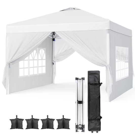 Bealife 3x3m Pop-Up Pavillon mit Verstellbarer Höhe – wasserdichter Outdoor-Gazebo mit Seitenwänden, Fenstern, UV-Schutz und Rolltasche für Veranstaltungen, Partys und Camping (Weiß)