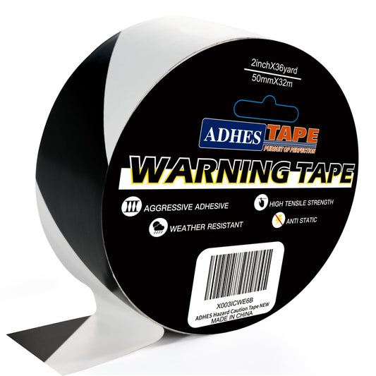ADHES Wasserdicht Warnband, Selbstklebend Warnklebeband, PVC Absperrband, Boden Markierungsband, Sicherheitsband Zur Kennzeichnung Von Gefahrenzonen, Schwarz und weiß, 50mmx32m