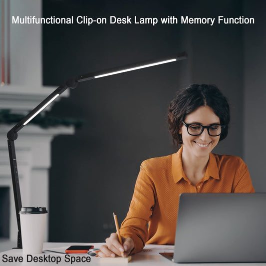 Eyocean LED Schreibtischlampe,Schwenkarm Architektenlampe Arbeitsleuchte,Berührungssteuerung Büro Tischlampe, Stufenloses Dimmen einstellbare Farbtemperaturen,Augenschutz, 10W Klemmleuchte,Mattschwarz