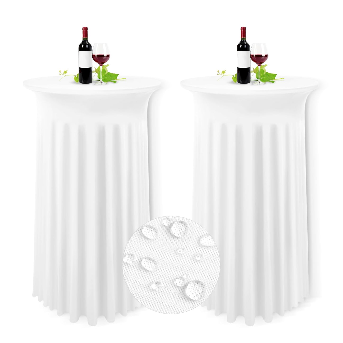 2er-Set Stretch Stehtisch Husse für Bistrotisch Weiße Ø 80-85 cm Wasserdicht und Schmutzabweisend Spandex Stretch Tischdecke mit Rock Für Hochzeit Geburtstagsfeier Bankett und Bistrotische(80×110cm)
