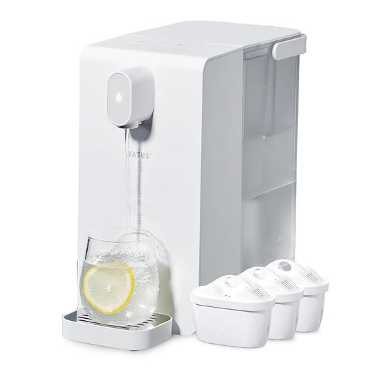 Watus Heißwasserspender, Instant-Wasserspender, Wasserspender mit Filterung und Heizung, Enthält 3 Filterpatronen. Filtern Sie Wasser, um Kalk, Chlor, Blei und Kupfer im Leitungswasser zu reduzieren