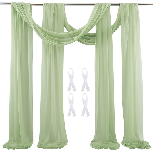 auons Hochzeit Bogen Sheer Vorhänge Hintergrund, 600x75cm Voile Vorhang Chiffon Drapierung, Tüllstoff Vorhänge Arbor Draperie für Hochzeitszeremonie Empfang Party Deckendekor, Salbei Grün, 2 Panels