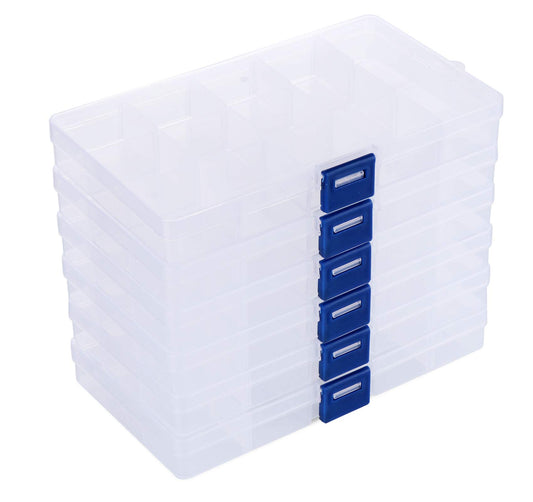 ilauke 6 Stück Fächer Aufbewahrungsbox, Plastik Aufbewahrungsbox Schmuck Aufbewahrungsbox Sortierboxen 15 Raster für Veranstalter Perlen Ohrring, Einstellbar Sortimentskasten