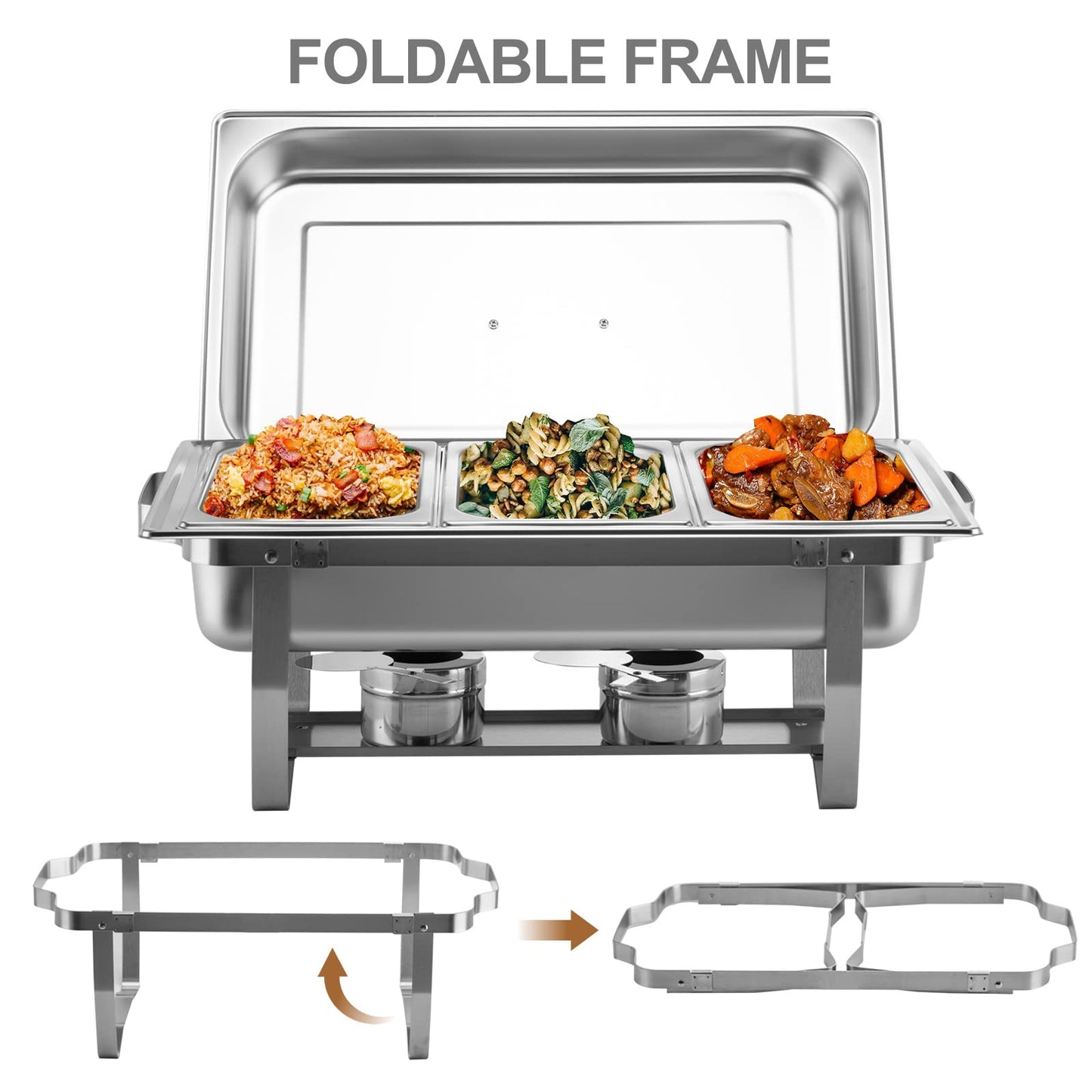 Valgus 4-Pack 9L Edelstahl Chafing Dish Set Buffet Suppenwärmer mit 2 volle Größe, 2 halbe Größe, 3 1/3 Größe Pfannen Food Warmer für Partys, Buffets, Hochzeit, Bankett, Catering Veranstaltungen