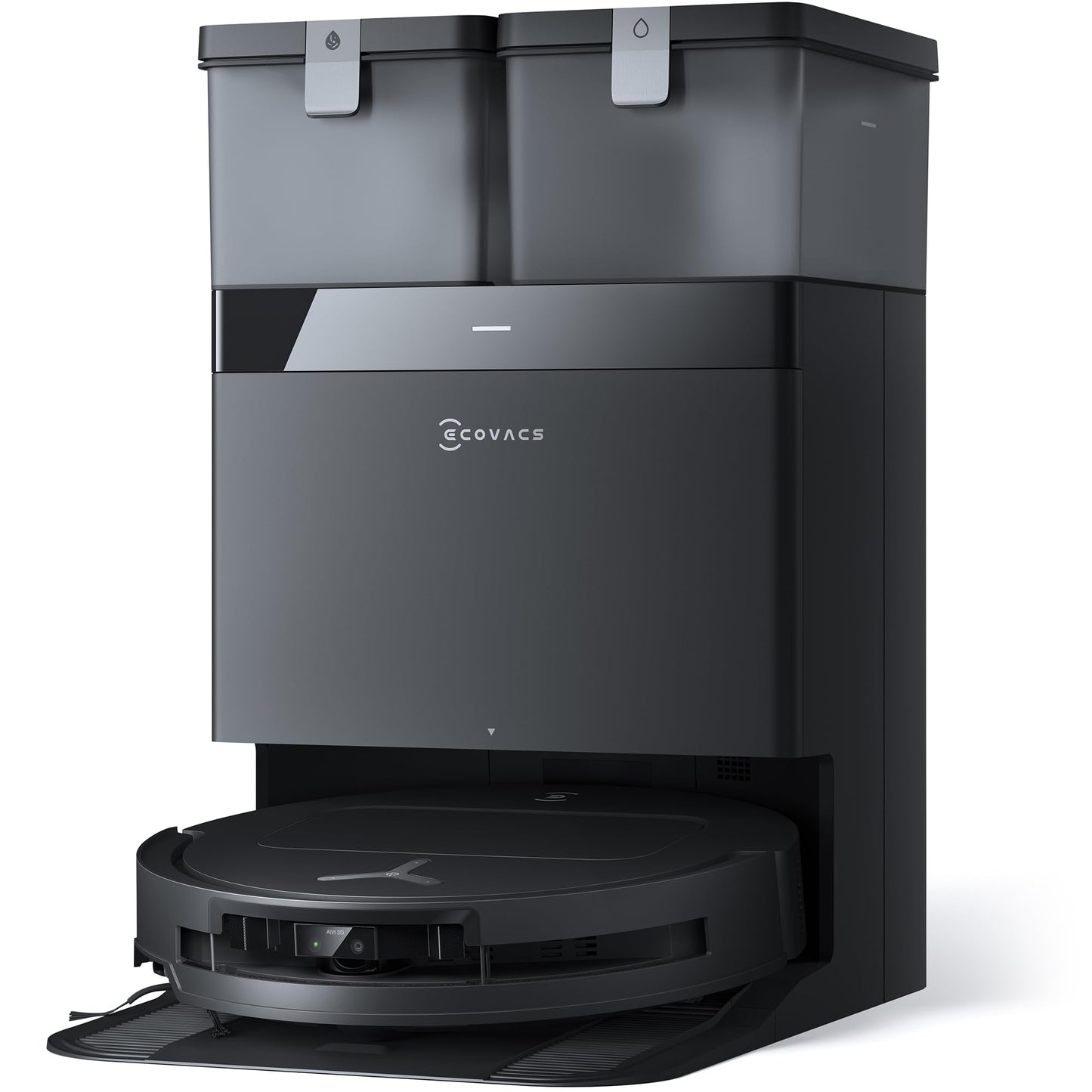 ECOVACS DEEBOT T50 Omni Saugroboter mit Wischfunktion,15.000 Pa, Ausziehbare Seitenbürste und Mopp, ZeroTangle 2.0, Moppwäsche mit 75°C heißem Wasser, All-in-One Station, ultradünn 81 mm, Schwarz