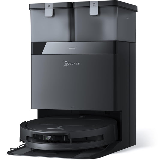 ECOVACS DEEBOT T50 Omni Saugroboter mit Wischfunktion,15.000 Pa, Ausziehbare Seitenbürste und Mopp, ZeroTangle 2.0, Moppwäsche mit 75°C heißem Wasser, All-in-One Station, ultradünn 81 mm, Schwarz