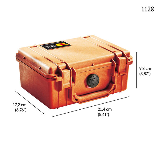 PELI 1120 Koffer, Schutzbox für Optische und Elektronische Instrumente, IP67 Wasser- und Staubdicht, 2L Volumen, Mit Schaumstoffeinlage (anpassbar), Orange