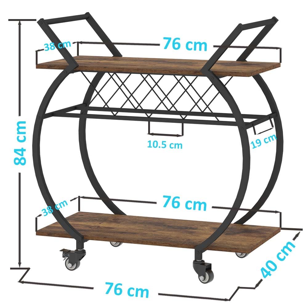 Mudmasa Servierwagen mit Rollen, Küchenrollwagen mit Weinflaschregalen, Mobiler Getränkewagen Barwagen mit Rädern für Küche, Esszimmer, Bar, Industrie, 76B x 40.5T x 84H cm, Vintagebraun-Schwarz