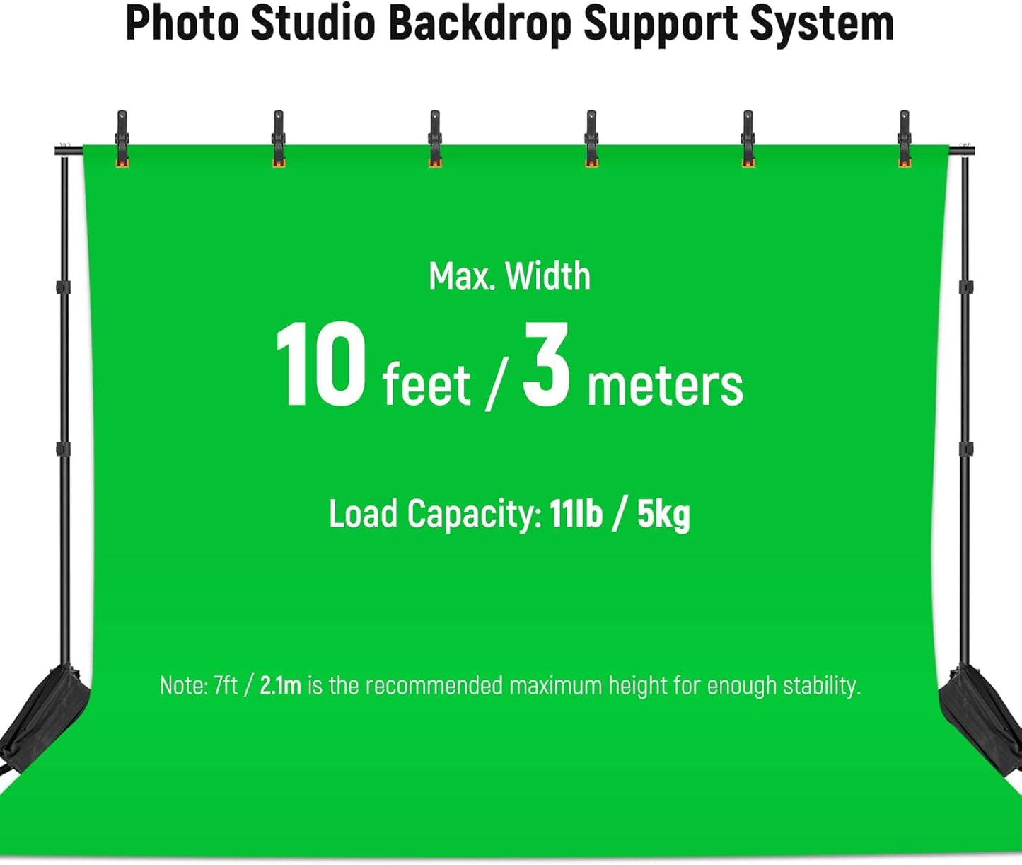 NEEWER Fotostudio Hintergrund Stützsysteme, 3m breit 2m hoch, Verstellbarer Hintergrundständer mit 4 Querstangen, 6 Hintergrundklemmen, 2 Sandsäcken, Tragetasche für Porträtstudio Fotografie