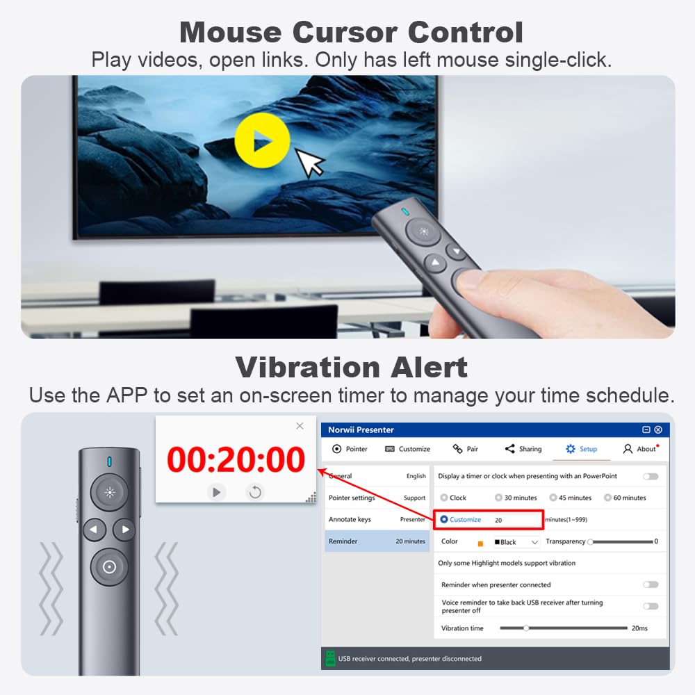 NORWII N95 Pro Digitaler Presenter Wiederaufladbar, Digitaler & Physikalischer Laserpointer Presenter & Air Mouse-Funktion, 50m Reichweite,Wiederaufladbar Hervorhebung & Lupe für LCD/LED, Mac/Windows