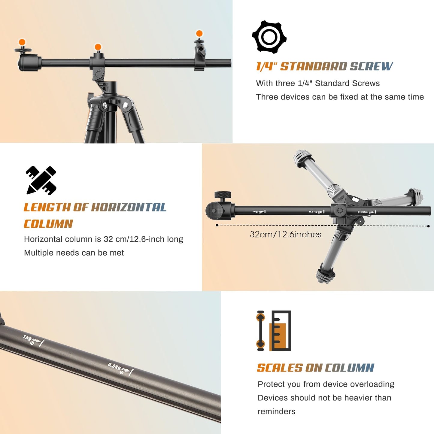 Handy Stativ, 167 cm Horizontal iPhone Stativ mit 360° Verstellbarem Kugelkopf und Fernbedienung für Kamera/iPhone/Webcam, Stativ für Videoaufnahmen mit Verlängertem Arm/Cliphalterung (Black)