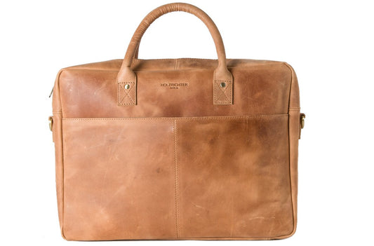Holzrichter BERLIN Tragetasche No 1-1 (M) camel-braun - Große Briefcase-Aktentasche & Laptoptasche handgefertigt aus Premium-Leder
