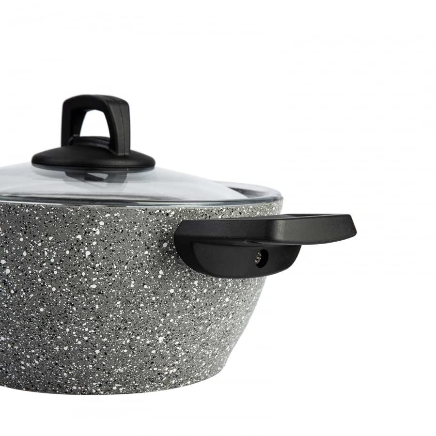 KARACA Gris Bio Granit 7-Teiliges, Topfset/Pfannensets, Antihaftbeschichtung, Topf Pfannenset mit Glasdeckeln, Kochgeschirr Set, Kochtopfsets, 3 Topf mit Glasdeckel + Pfannen