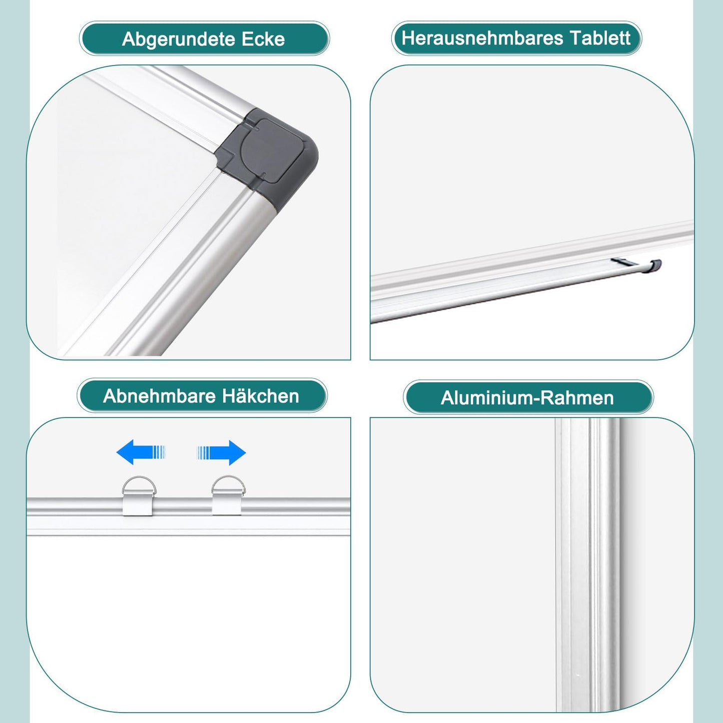 QUEENLINK Magnetisch Whiteboard, 57x90cm, Magnettafel mit Aluminiumrahmen, Magnetwand White Board mit Stiftablage und Haken