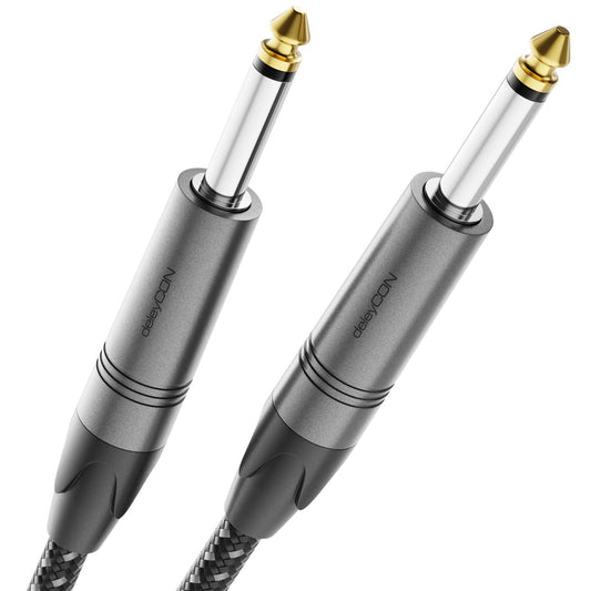 deleyCON 15m Instrumentenkabel 6,35mm auf 6,35mm Klinke Mono AUX - Studio Qualität - aus reinem OFC Kupfer (AWG24) - Klinkenkabel für E-Gitarre Bass Verstärker Mixer Keyboard