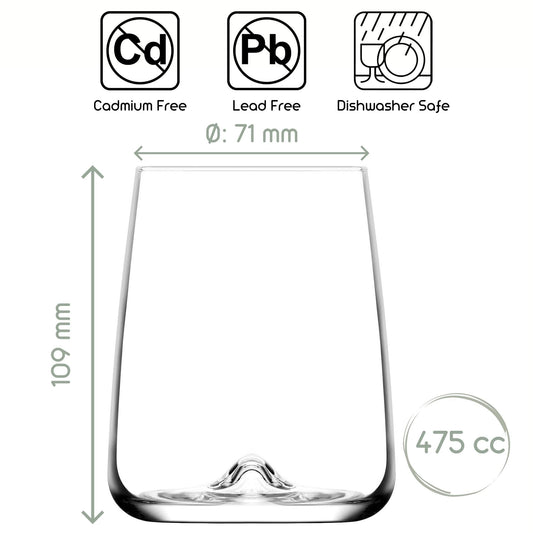 NORDIC SCHILLER Moderne Trinkgläser Groß 475ml, 6er Set%100 BLEI FREI Weinglas, Wassergläser Spülmaschinenfest Coktailgläser Wasserglas Groß Weingläser, Trinkglas Water Glasses Caipirinha Gläser Groß