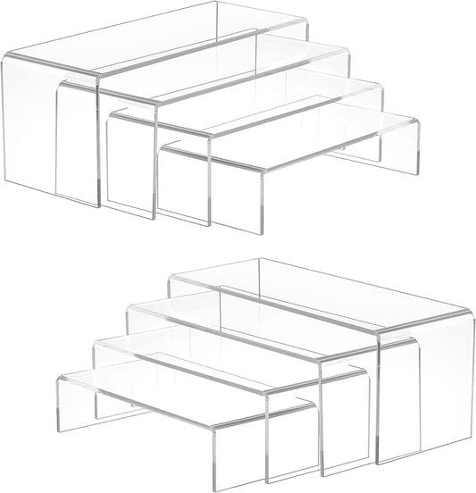 Viymgit 8Pcs Acryl Risers, klare rechteckige Tiered Display Stand, Tabletop Display Riser Regal für Collectibles Schmuck Funko Pop Figuren Spielzeug Cupcake Dessert Dekorationen