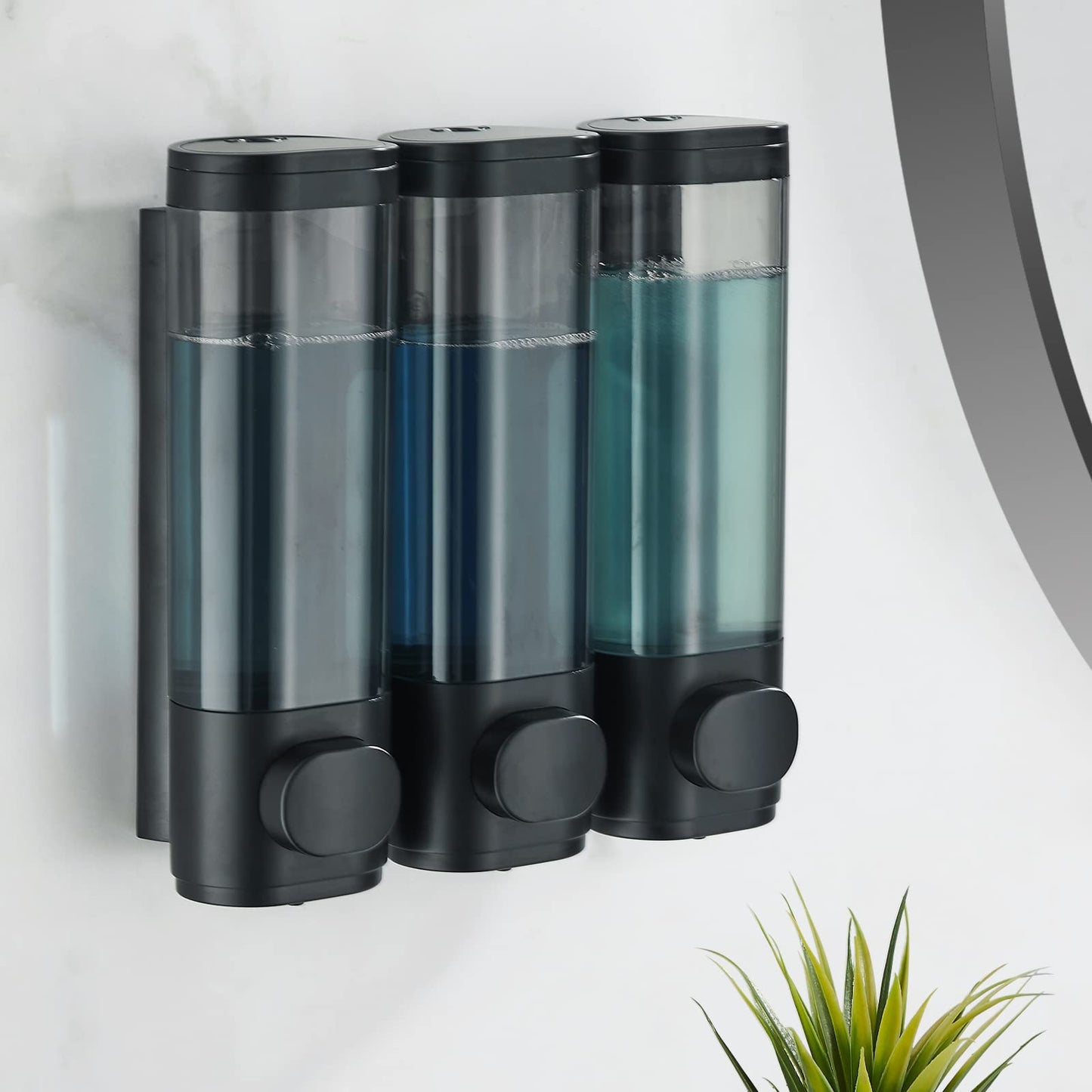 modunful Shampoo- und Conditioner-Spender, Duschspender ohne Bohren, Shampoo-Spender für die Dusche, Waschmittelspender für die Wandmontage im Bad (schwarz, 3 Kammern)
