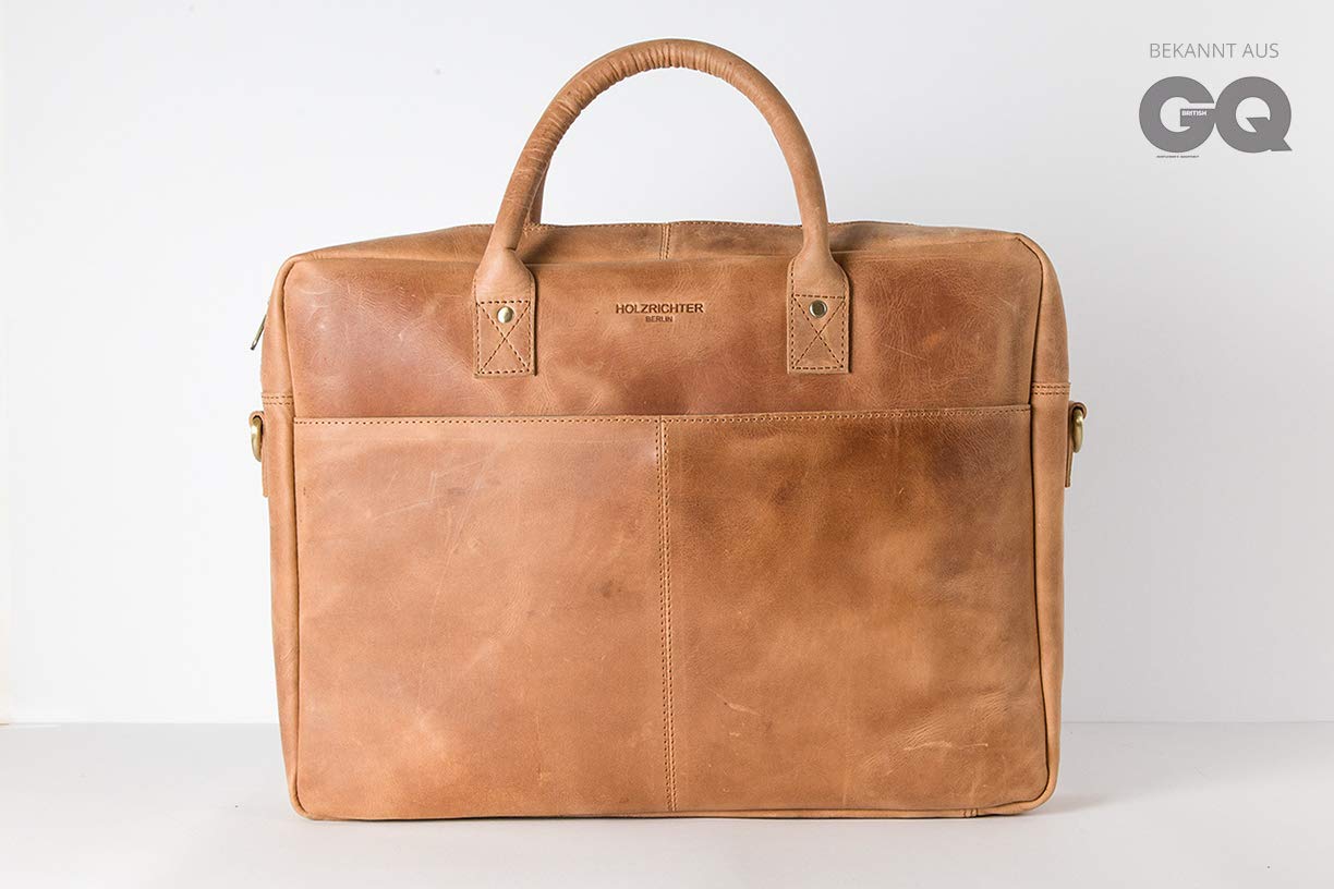 Holzrichter BERLIN Tragetasche No 1-1 (M) camel-braun - Große Briefcase-Aktentasche & Laptoptasche handgefertigt aus Premium-Leder