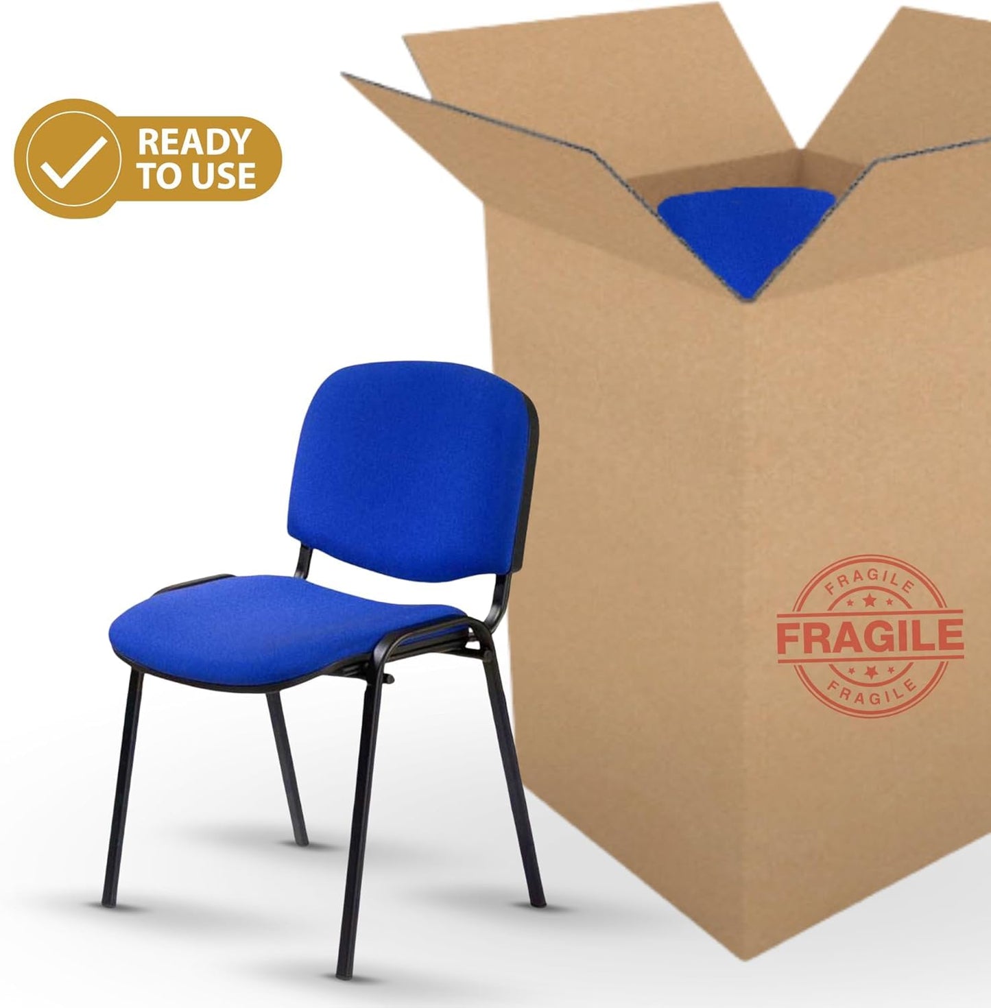 Topsit 8er-Set Stapelbare Besucherstühle Blau ohne Armlehnen, Metallgestell für Büro, Rezeption und Konferenz