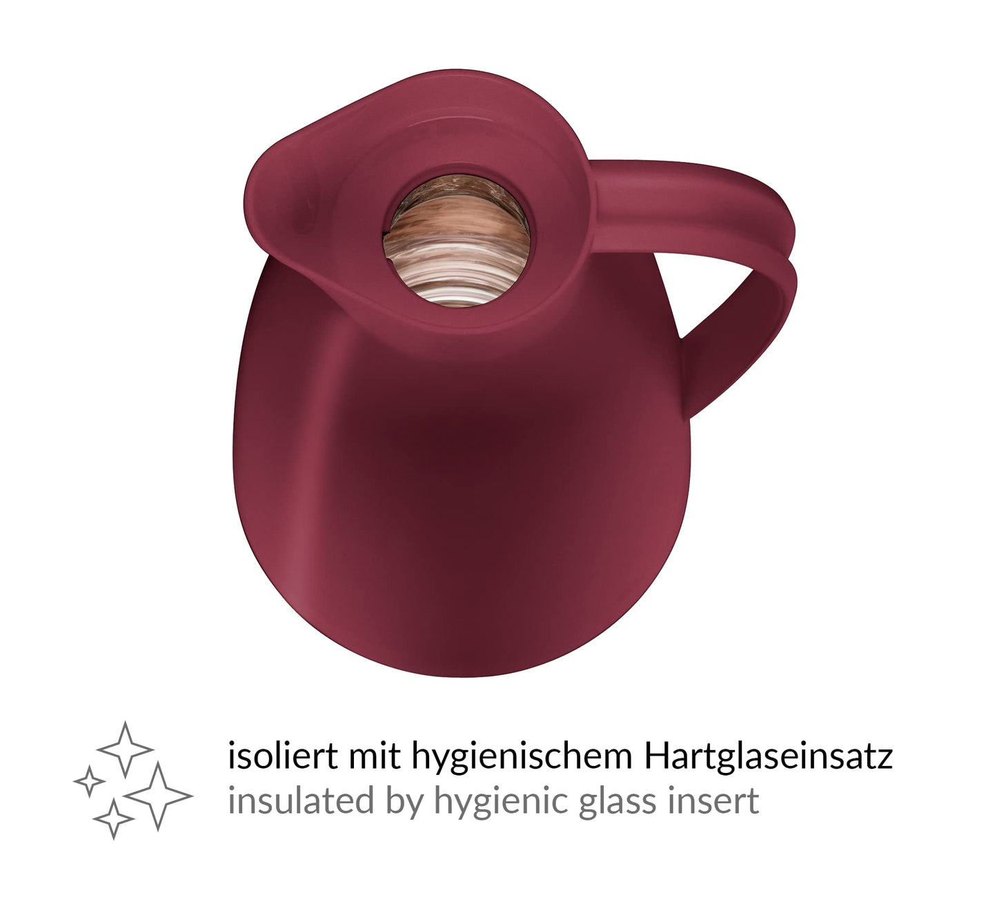 alfi ECO 1,0l, ruby red, Isolierkanne mit hygienischem Hartglaseinsatz aus Kunststoff, Drehverschluss mit bequemer Drucktaste, Ausgießen mit einer Hand, ideal als Kaffeekanne, Teekanne, BPA-frei