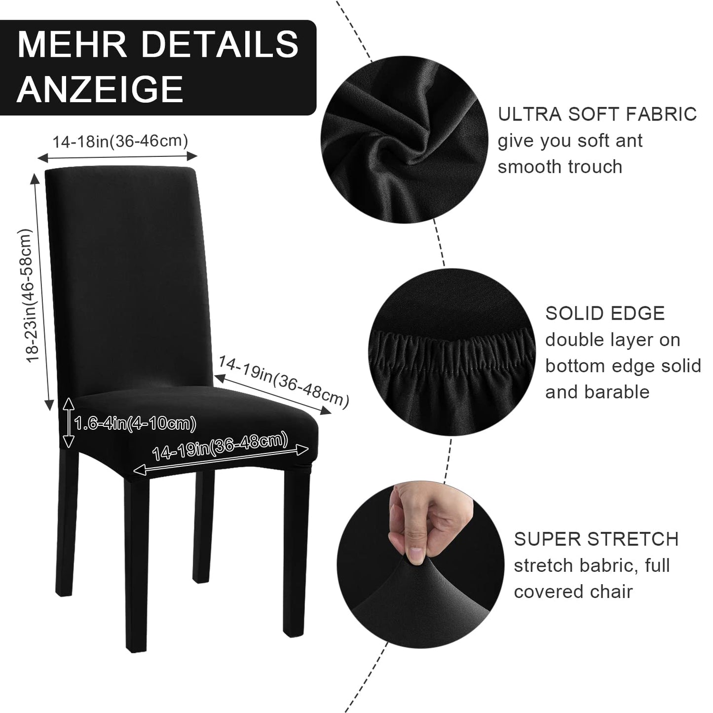 mafudoxi Stuhlhussen 4er Set, Stretch Abnehmbare Waschbar Stuhlbezug, Stretch Stuhlhusse mit Gummiband, für Hotel, Bankett, Restaurant, Haus, Party, Hochzeit(Black, 4Stück)
