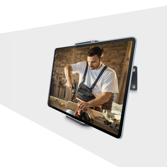 SUNNINGUP Tablet Wandhalterung, Metall iPad Wandhalterung für 4,7"-12.9" Tablet iPad Phone, 360° Drehbare und Stabile iPad Wandhalterung für Küche, Bad, Lager, Schlafzimmer und Lesezimmer
