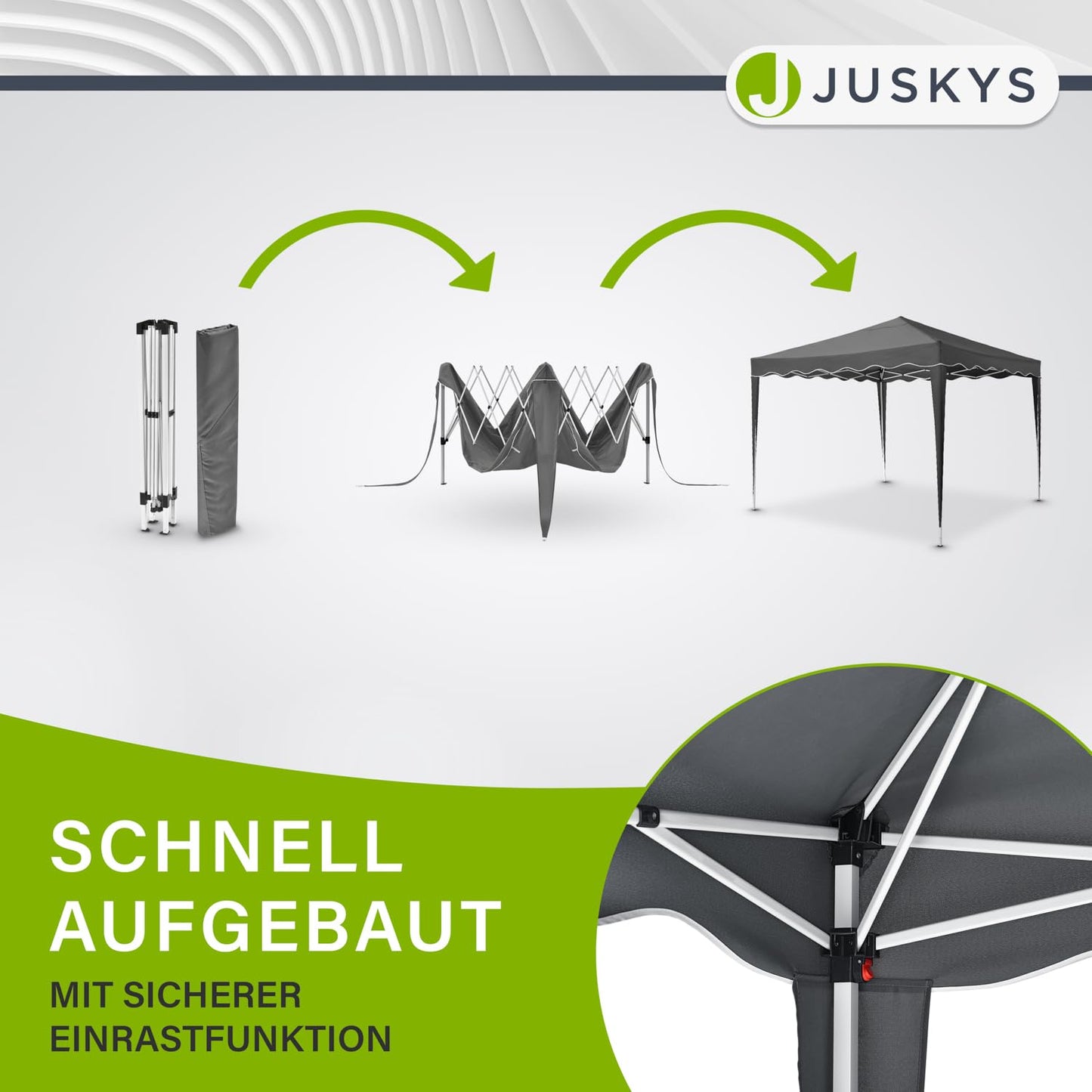 Juskys Faltpavillon Vivara 3x3 m - Pop-up Pavillon höhenverstellbar, UV50+ & wasserabweisend - Gartenzelt mit Tasche - Partyzelt für Garten - Grau