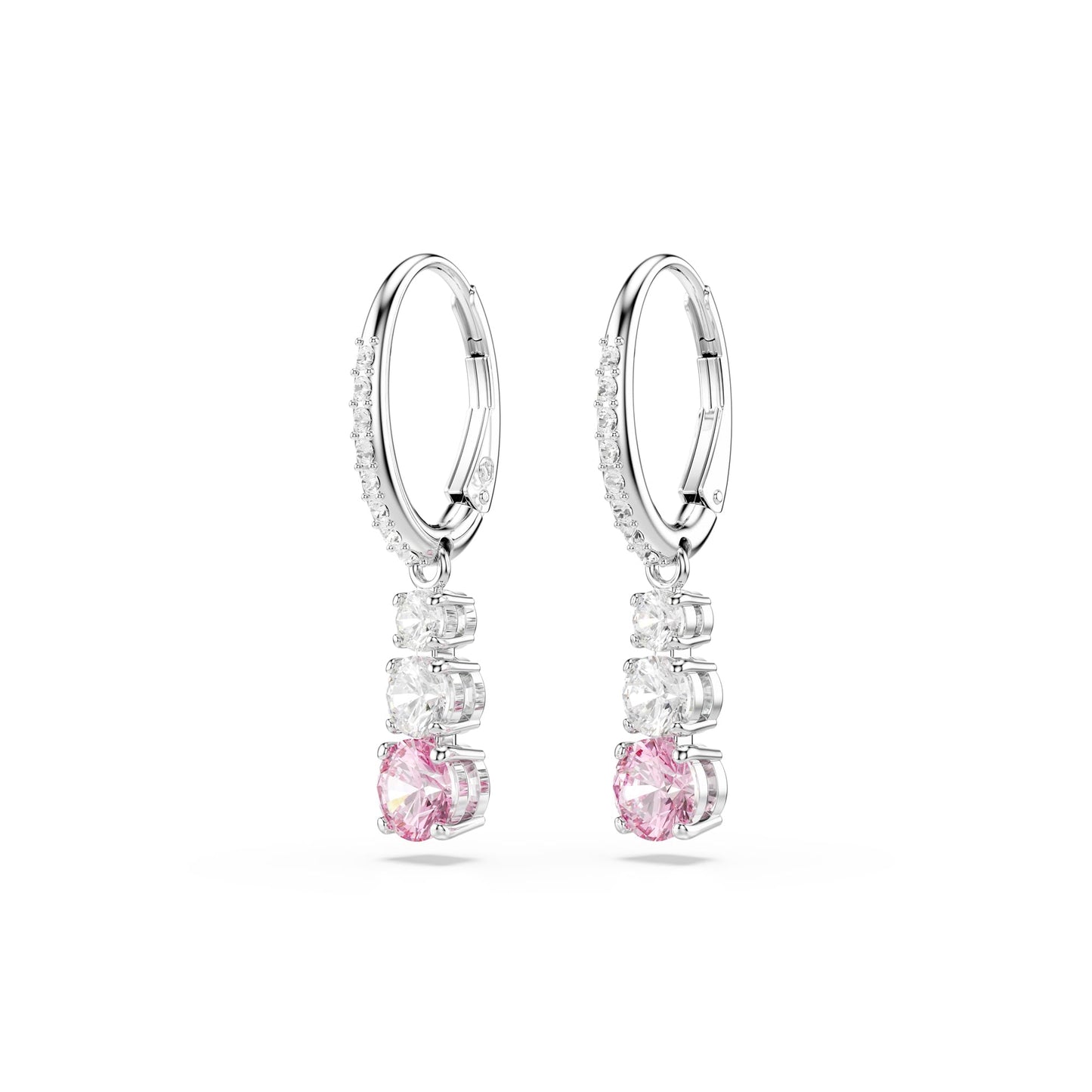 Swarovski Attract Trilogy Drop-Ohrhänger, Rosane, Rhodinierte Ohrringe mit Strahlenden Swarovski Kristallen im Rundschliff