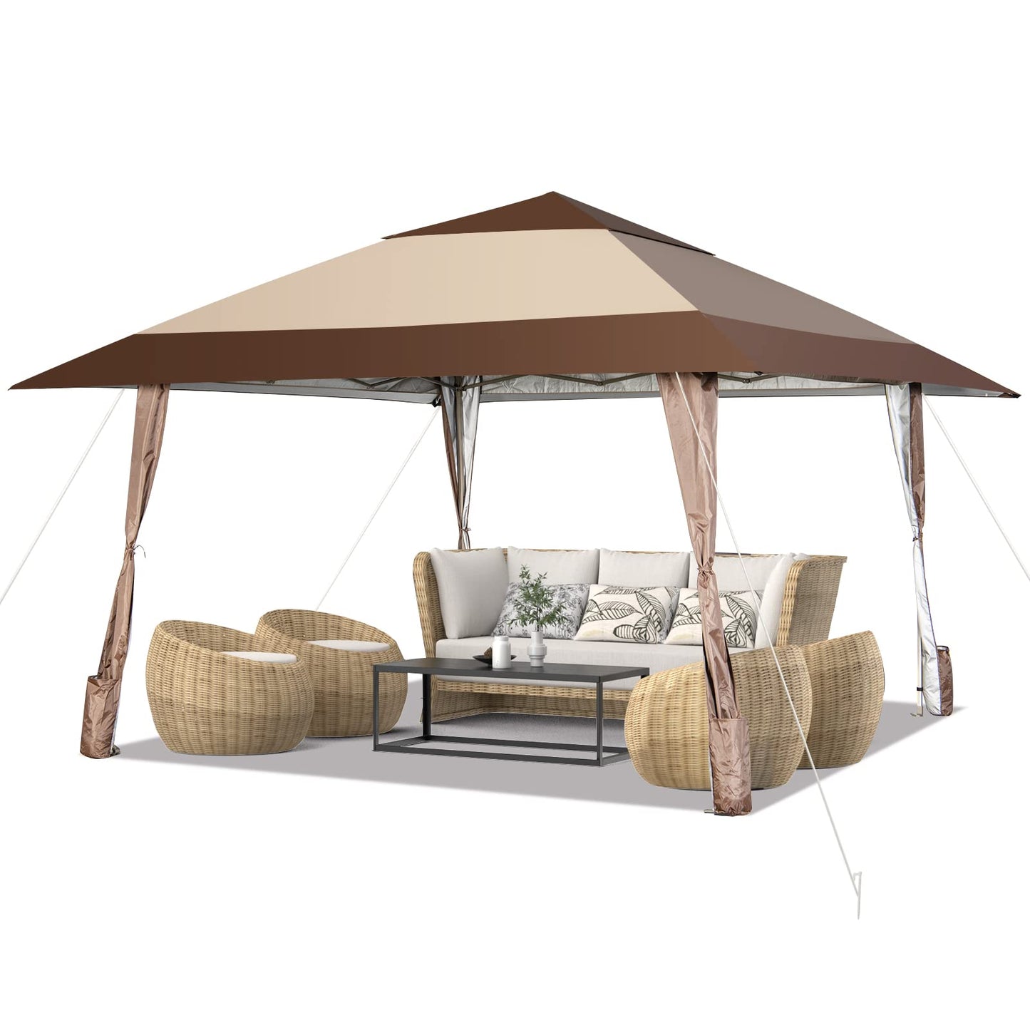 COSTWAY 4x4m Faltpavillon, Pop Up Pavillon mit Rollen, wasserdicht, UV-Schutz 50+, Partyzelt Gartenpavillon für Garten Party Hochzeit und Festival, inkl. mit Tragetasche