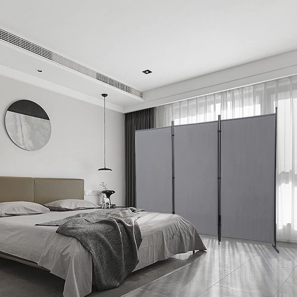Mingone Raumteiler Trennwand Innen Garten Stellwand Spanische Wand Balkon Sichtschutz Paravent aus Stoff 3 teilig für Büros 260x180cm Groß, Anthrazit