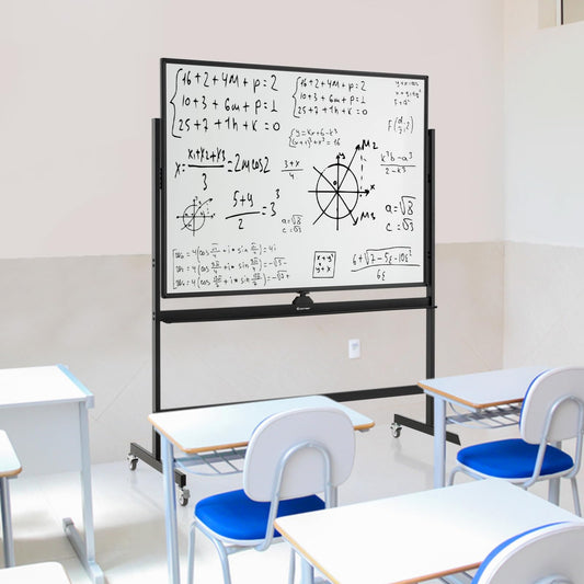 COSTWAY mobiles Whiteboard mit Ständer, 90 x 120 cm, Doppelseitige Magnettafel Höheverstellbar & 360° drehbar, magnetische Weißtafel mit Rollen, Whiteboard Abwischbar Beschreibar inkl. Zubehör