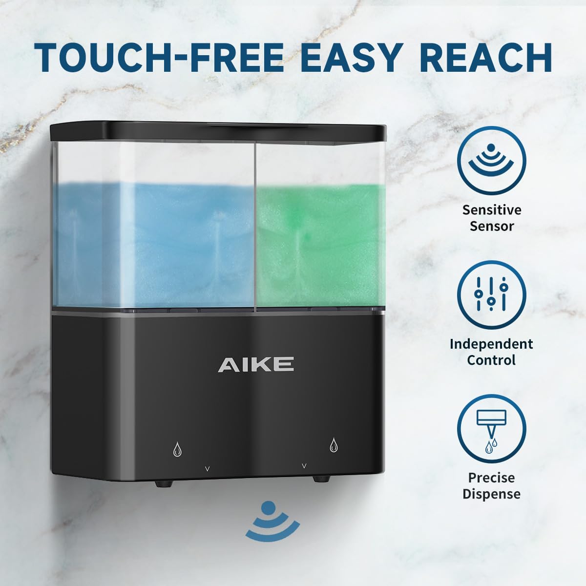 AIKE Automatischer Seifenspender, 2 x 320 ml Duschseifenspender für Badezimmer, Elektrischer Seifenspender zur Wandmontage für die Küche, Schwarzer Seifenspender Ohne Bohren