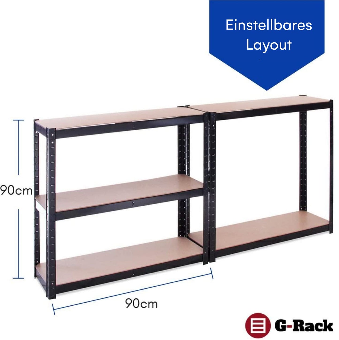 G-Rack Garagenregal | 2 schwarzes 5 Etagen Regal, 875KG Kapazität, 175KG pro Regalbrett | 5 Jahre Garantie | 180x90x30 cm