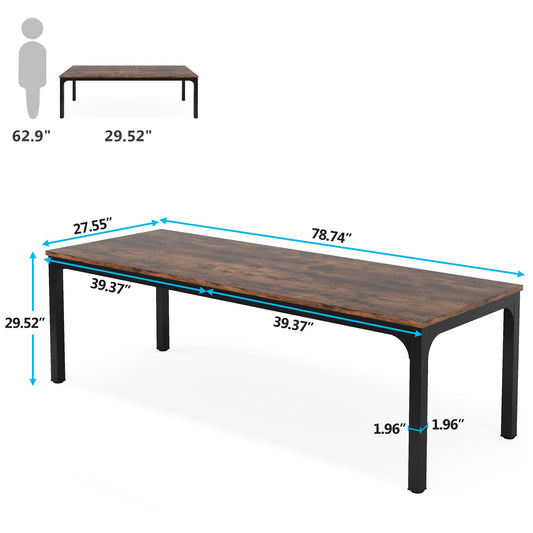 Tribesigns Schreibtisch Computertisch 200 x 70 x 75 cm Doppelter langer Schreibtisch, PC Tisch Bürotisch Arbeitstisch Esstisch Büro-Möbel Computertisch Konferenztisch für Home Office, Rustikales Braun