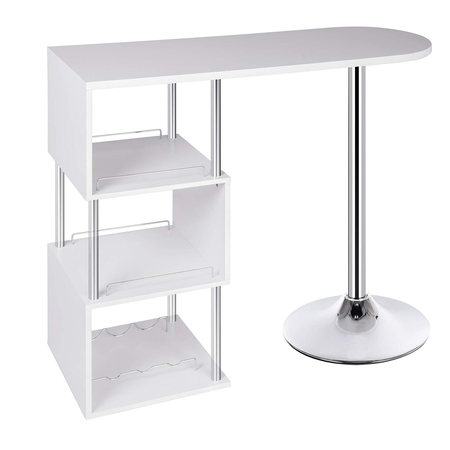 WOLTU Bartisch Stehtisch Bistrotisch Bartheke Tresentisch, mit 3 Ablagefläche, mit Weinregale, Metall, MDF, Weiß, 113x40x105cm(BxTxH)