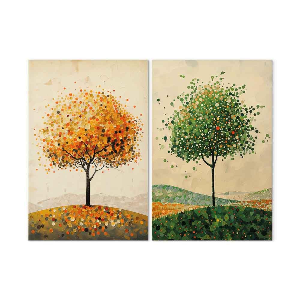 murando - Wandbilder XXL Set Herbst und Sommer Landschaft 120x90cm 2 Teilig je 60x90cm Collage 2er Leinwandbild Groß Wanddeko Wohnzimmer Wanddekoration - Wandkunst Farbenfrohes Baum c-H-10084-b-a