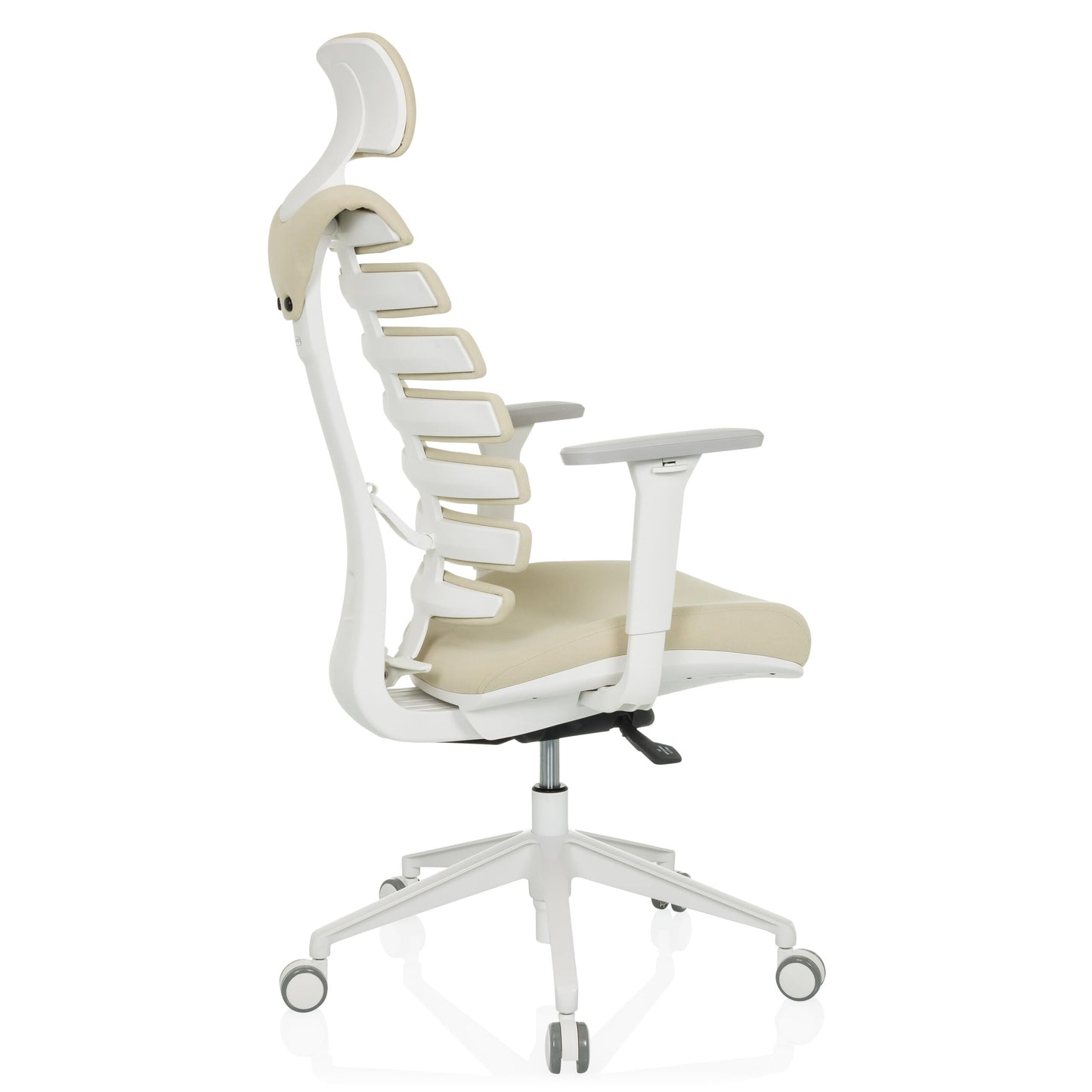hjh OFFICE Ergo LINE W Bürostuhl – ergonomischer Drehstuhl mit Lordosenstütze & Kopfstütze, Beige