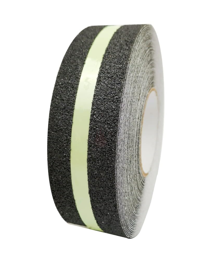 notlok Safety Work - Antirutsch Klebeband [ 18M x 5cm ] Schwarz mit fluoreszierendem Streifen - nachtleuchtend | Griptape für den Innen- und Außenbereich | Grip Tape, Anti Rutsch Streifen