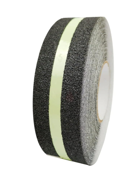notlok Safety Work - Antirutsch Klebeband [ 18M x 5cm ] Schwarz mit fluoreszierendem Streifen - nachtleuchtend | Griptape für den Innen- und Außenbereich | Grip Tape, Anti Rutsch Streifen