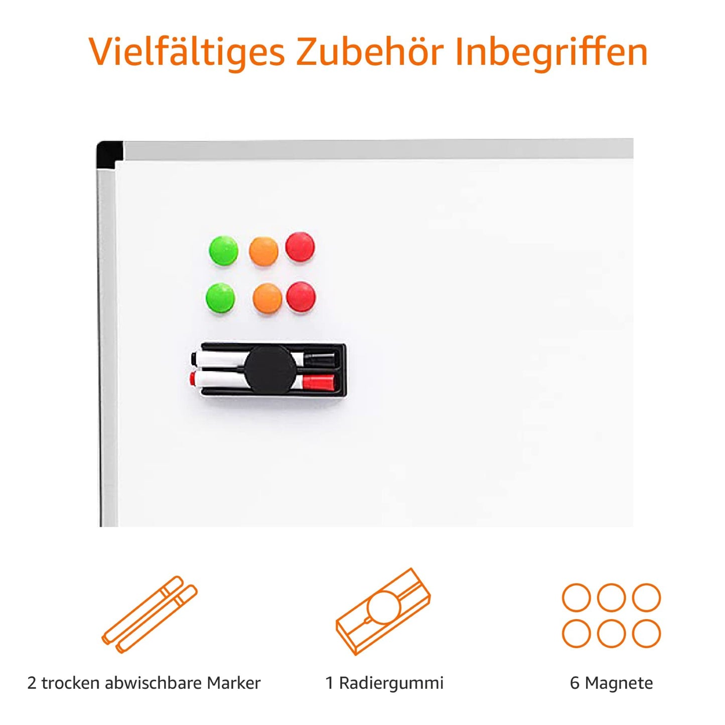 Amazon Basics Magnetisches Whiteboard mit Stiftablage und Aluminiumleisten, trocken abwischbar, 90 x 60 cm (B x H), Weiß