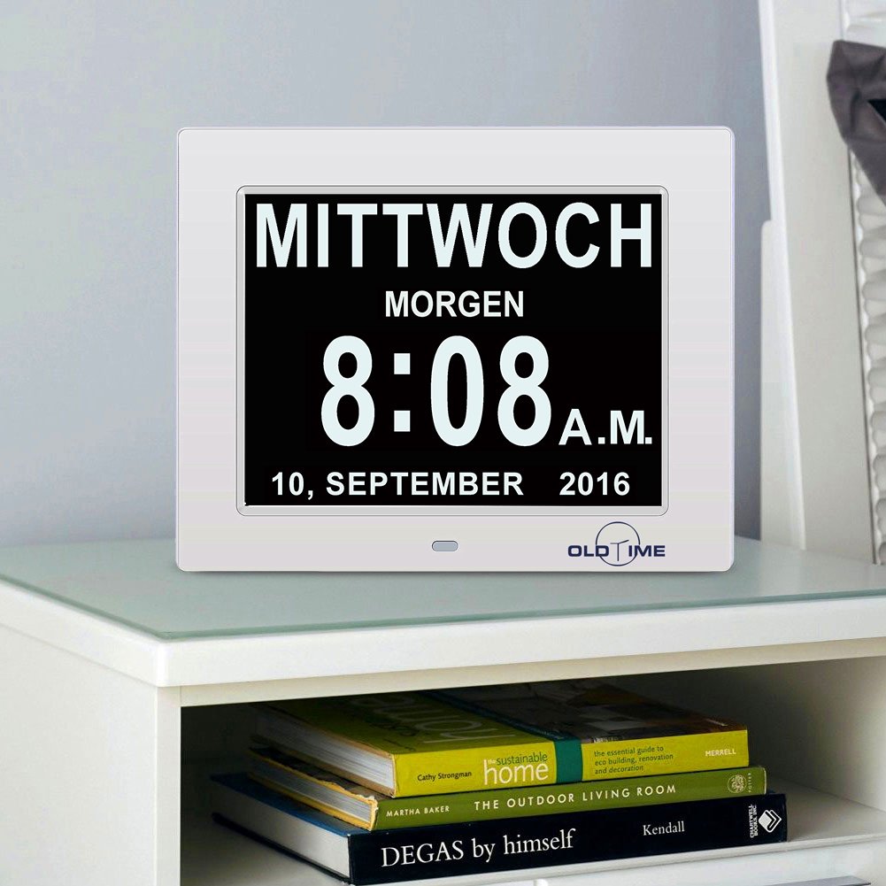 SENXINGYAN 8" Digital Wecker,Digitaler Kalender Tag Uhr Für Demenz sehschwachen Gelesen Werden,Kinder, Senioren, Sehschwache und Alzheimer Patienten (Weiß)